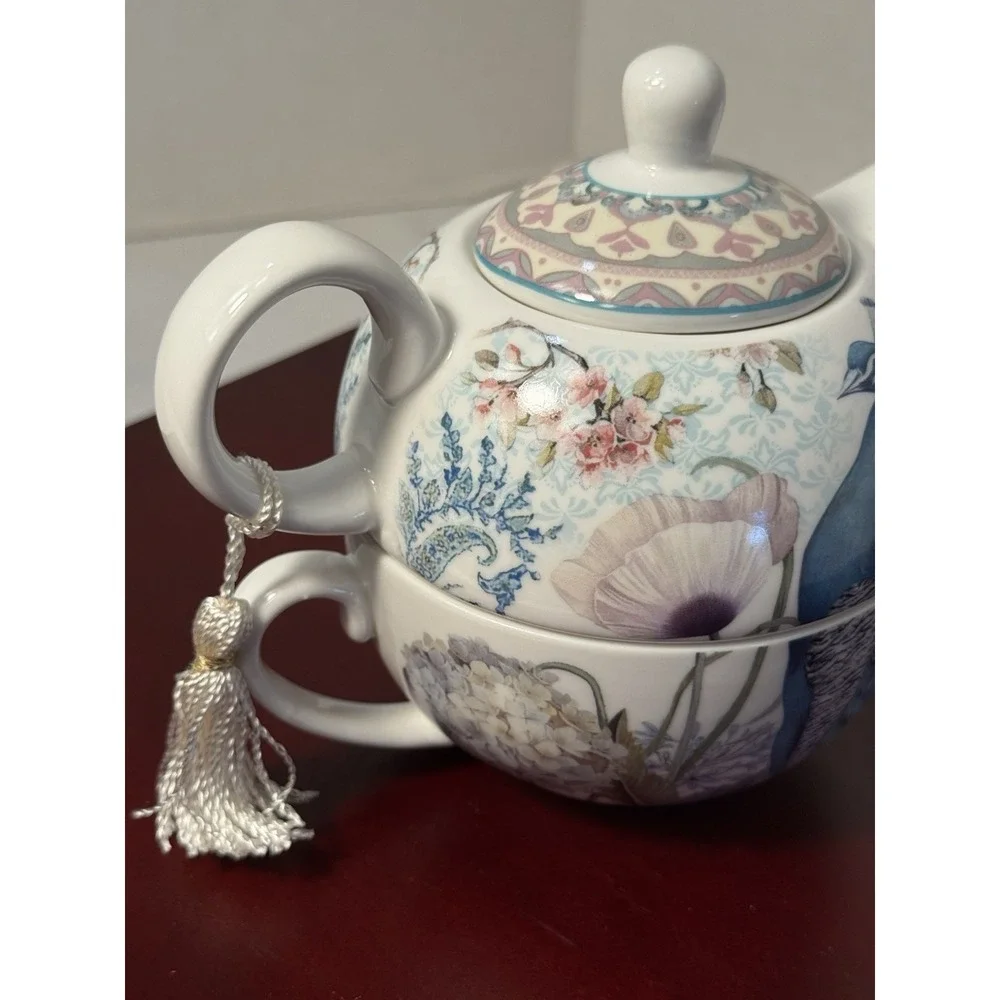 Delton Products Peacock Porcelain Tea for One Set  5.8